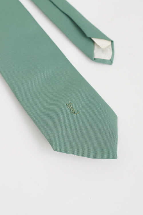 Saint Laurent Green Tonal Cassandre Logo Tie