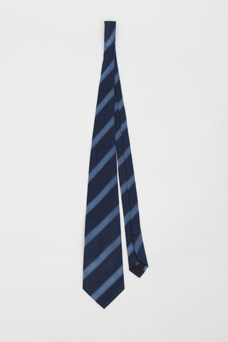 Saint Laurent Navy Stripe Pattern Silk Tie