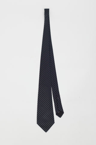 Saint Laurent Black 
Grey Stripe Silk Tie