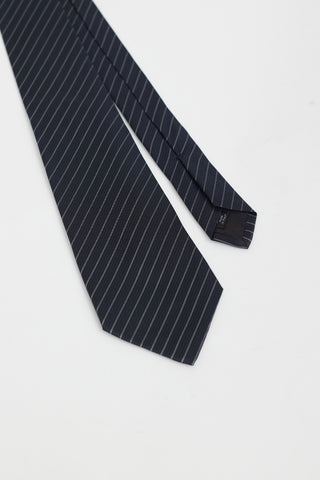 Saint Laurent Black 
Grey Stripe Silk Tie