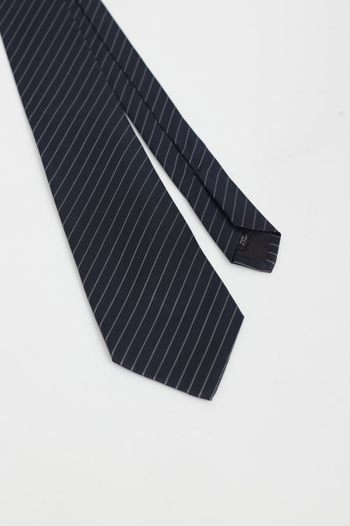 Saint Laurent Black 
Grey Stripe Silk Tie