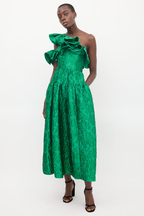 Ulla Johnson FW 2023 Green Cosima Jacquard Ruffle Gown