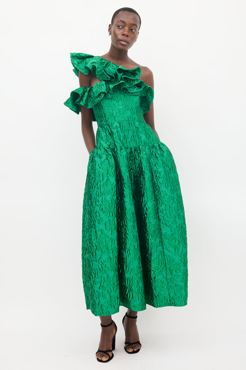 Ulla Johnson FW 2023 Green Cosima Jacquard Ruffle Gown