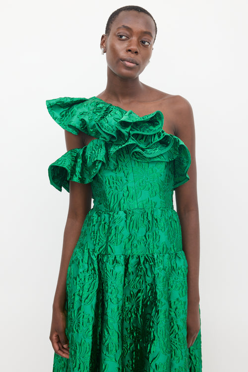 Ulla Johnson FW 2023 Green Cosima Jacquard Ruffle Gown