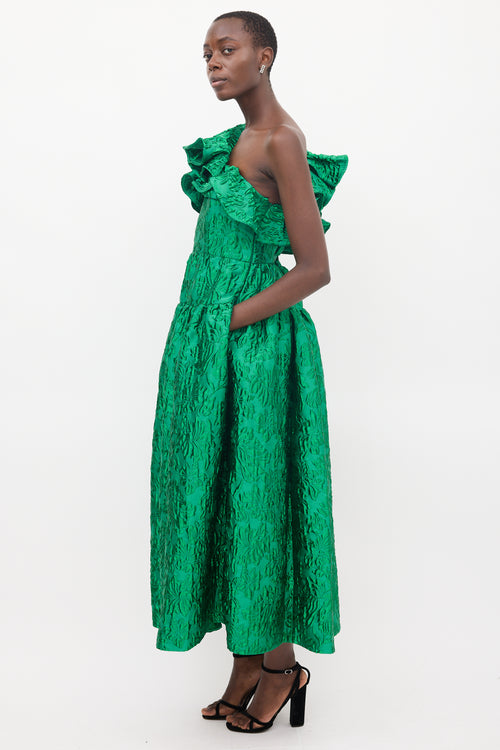 Ulla Johnson FW 2023 Green Cosima Jacquard Ruffle Gown