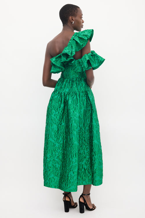 Ulla Johnson FW 2023 Green Cosima Jacquard Ruffle Gown