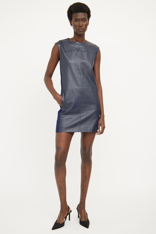 Vince Navy Leather Paneled Dress