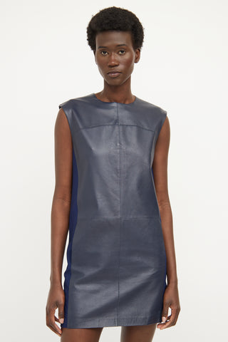 Vince Navy Leather Paneled Dress