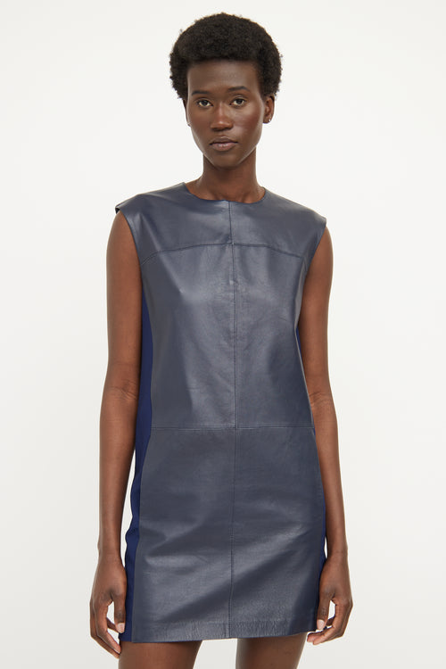 Vince Navy Leather Paneled Dress