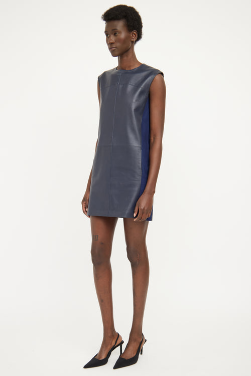 Vince Navy Leather Paneled Dress