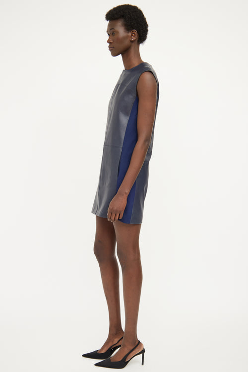 Vince Navy Leather Paneled Dress