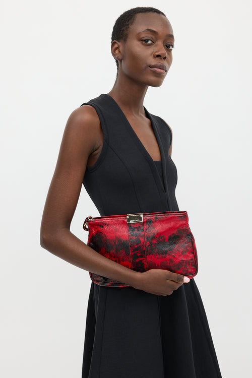 Jimmy Choo Red 
Black Patent Leather Marbled Clutch