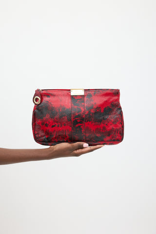 Jimmy Choo Red 
Black Patent Leather Marbled Clutch