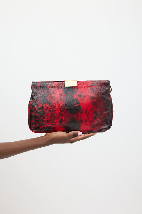 Jimmy Choo Red 
Black Patent Leather Marbled Clutch