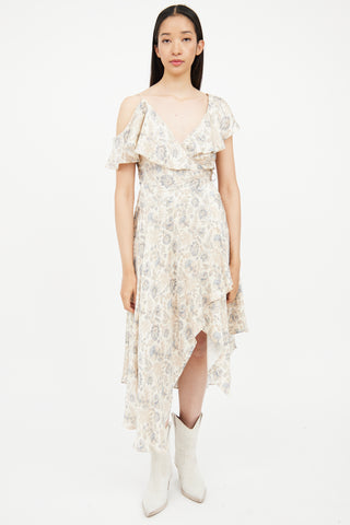 Zimmermann Beige 
Blue Floral Wrap Dress