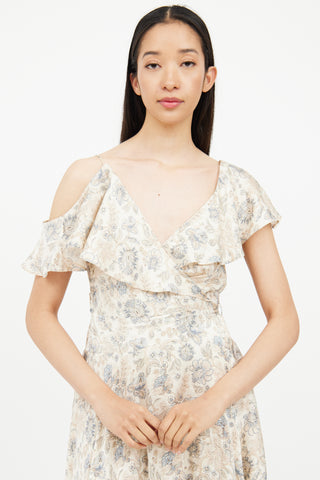 Zimmermann Beige 
Blue Floral Wrap Dress