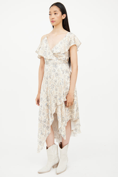 Zimmermann Beige 
Blue Floral Wrap Dress