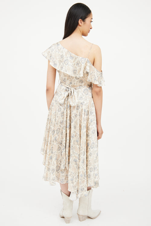 Zimmermann Beige 
Blue Floral Wrap Dress