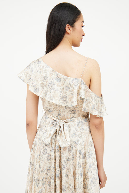 Zimmermann Beige 
Blue Floral Wrap Dress