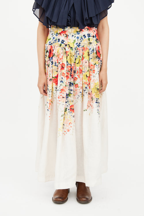 Zimmermann Red 
Yellow 
White Floral Skirt