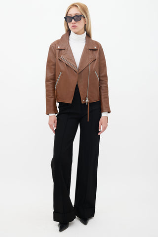 Acne Studios Brown Leather Moto Jacket