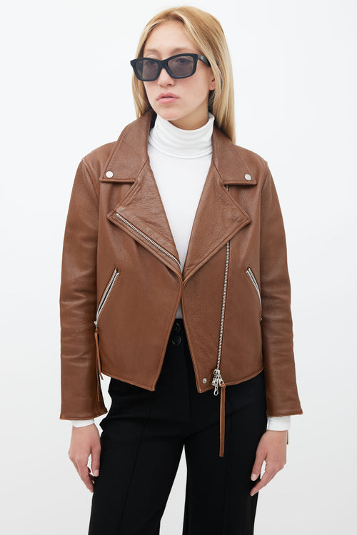 Acne Studios Brown Leather Moto Jacket