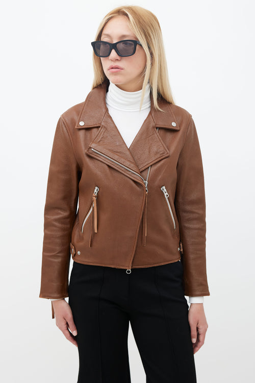 Acne Studios Brown Leather Moto Jacket