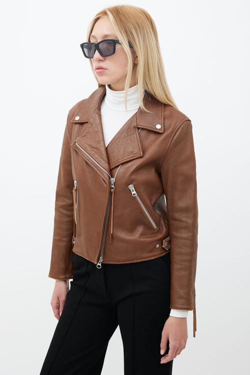 Acne Studios Brown Leather Moto Jacket