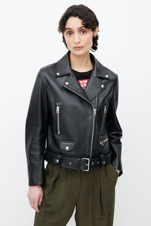 Acne Studios Black Leather Oversized Biker Jacket