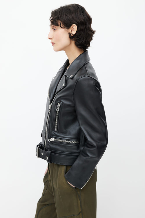 Acne Studios Black Leather Oversized Biker Jacket