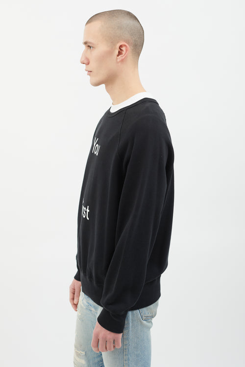 Acne Studios FW14 Black College Slogan Crew Sweatshirt