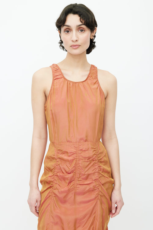 Acne Studios Orange Iridescent Ruched Midi Dress