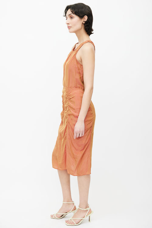 Acne Studios Orange Iridescent Ruched Midi Dress