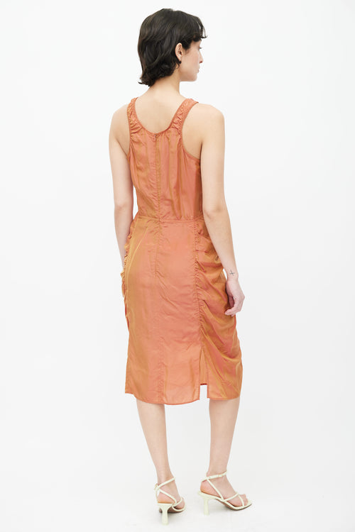 Acne Studios Orange Iridescent Ruched Midi Dress