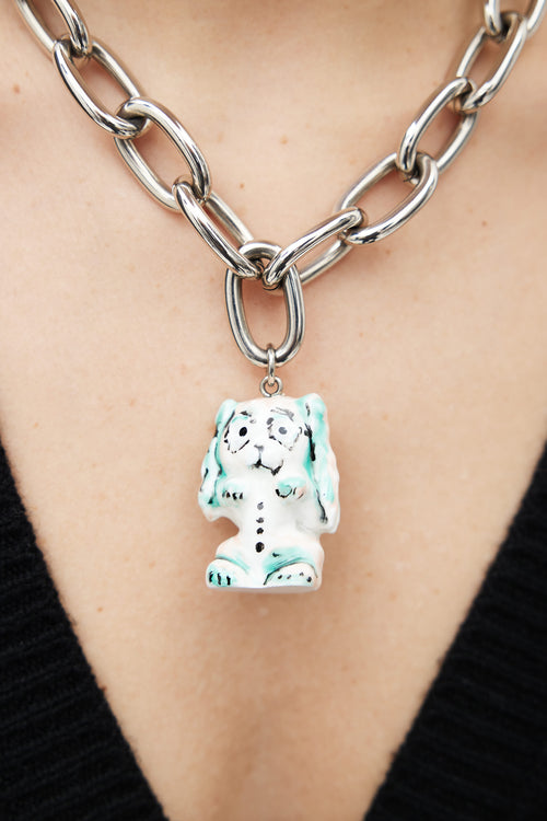 Acne Studios Silver-Tone Ceramic Charm Chain Link Necklace