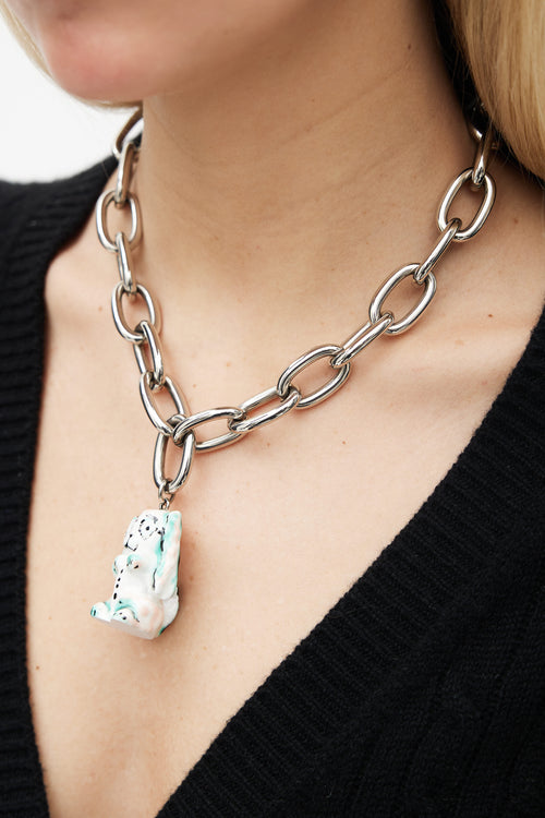 Acne Studios Silver-Tone Ceramic Charm Chain Link Necklace