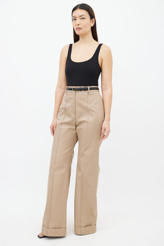 Adam Lippes Beige Cuffed Hem Wide Leg Trouser