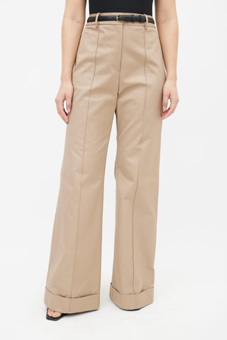 Adam Lippes Beige Cuffed Hem Wide Leg Trouser