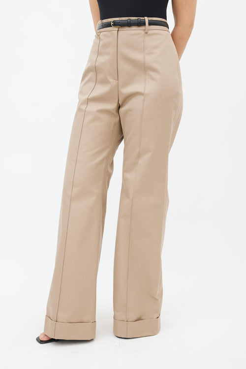 Adam Lippes Beige Cuffed Hem Wide Leg Trouser