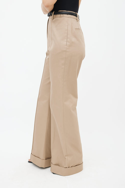 Adam Lippes Beige Cuffed Hem Wide Leg Trouser