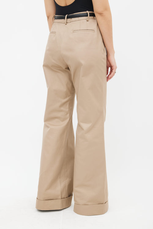 Adam Lippes Beige Cuffed Hem Wide Leg Trouser