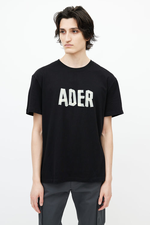 Ader Black Cotton Tape Logo T-Shirt