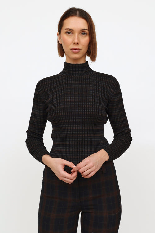 Akris Navy Silk Ribbed Mock Neck Top