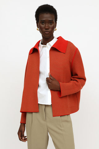 Akris Red 
Brown Stripe Reversible Open Cardigan