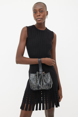 Alaïa Black 
Silver Rose Marie Small Leather Bucket Bag