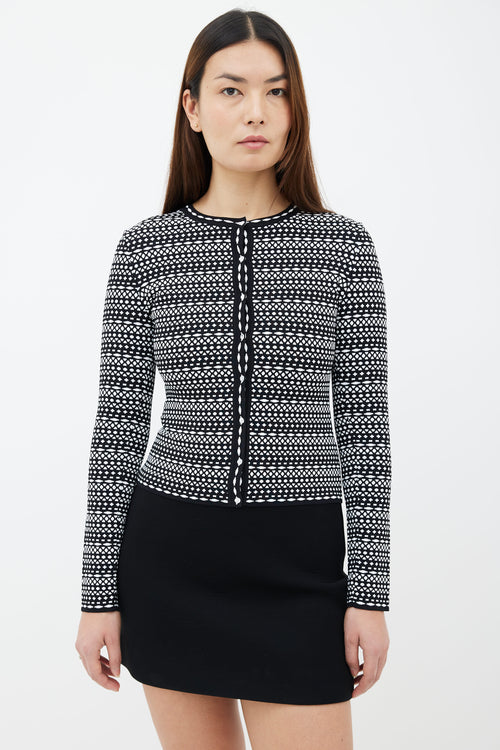 Alaïa Black 
White Geometric Pattern Cardigan