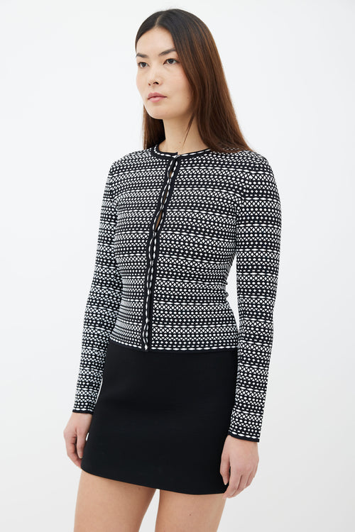 Alaïa Black 
White Geometric Pattern Cardigan