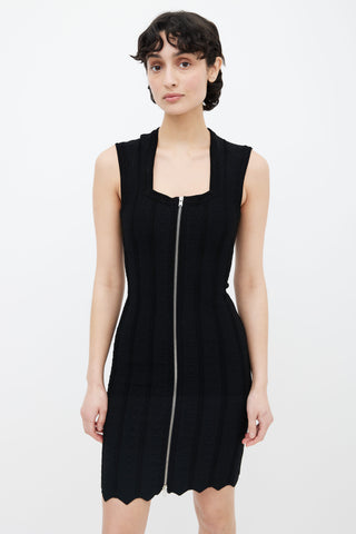 Alaïa Black Square Neck 
Silver-Tone Zip Dress