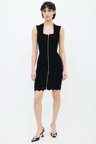 Alaïa Black Square Neck 
Silver-Tone Zip Dress