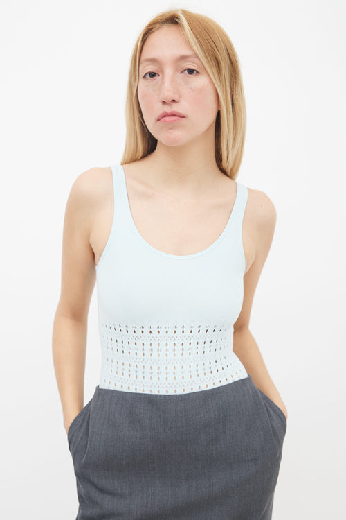 Alaïa Blue Perforated Stripe Bodysuit